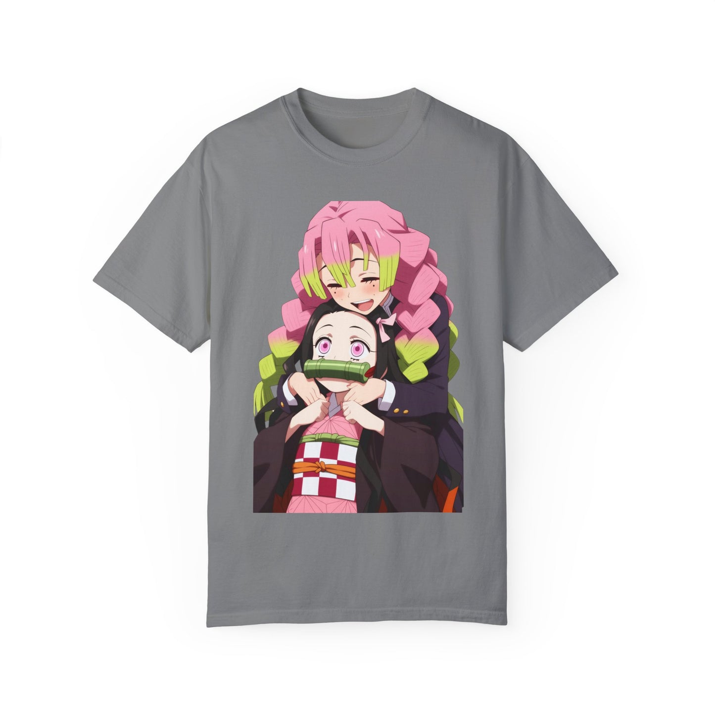 Anime Unisex Garment-Dyed T-shirt - Nezuko and Mitsuri Demon Slayer Love Design