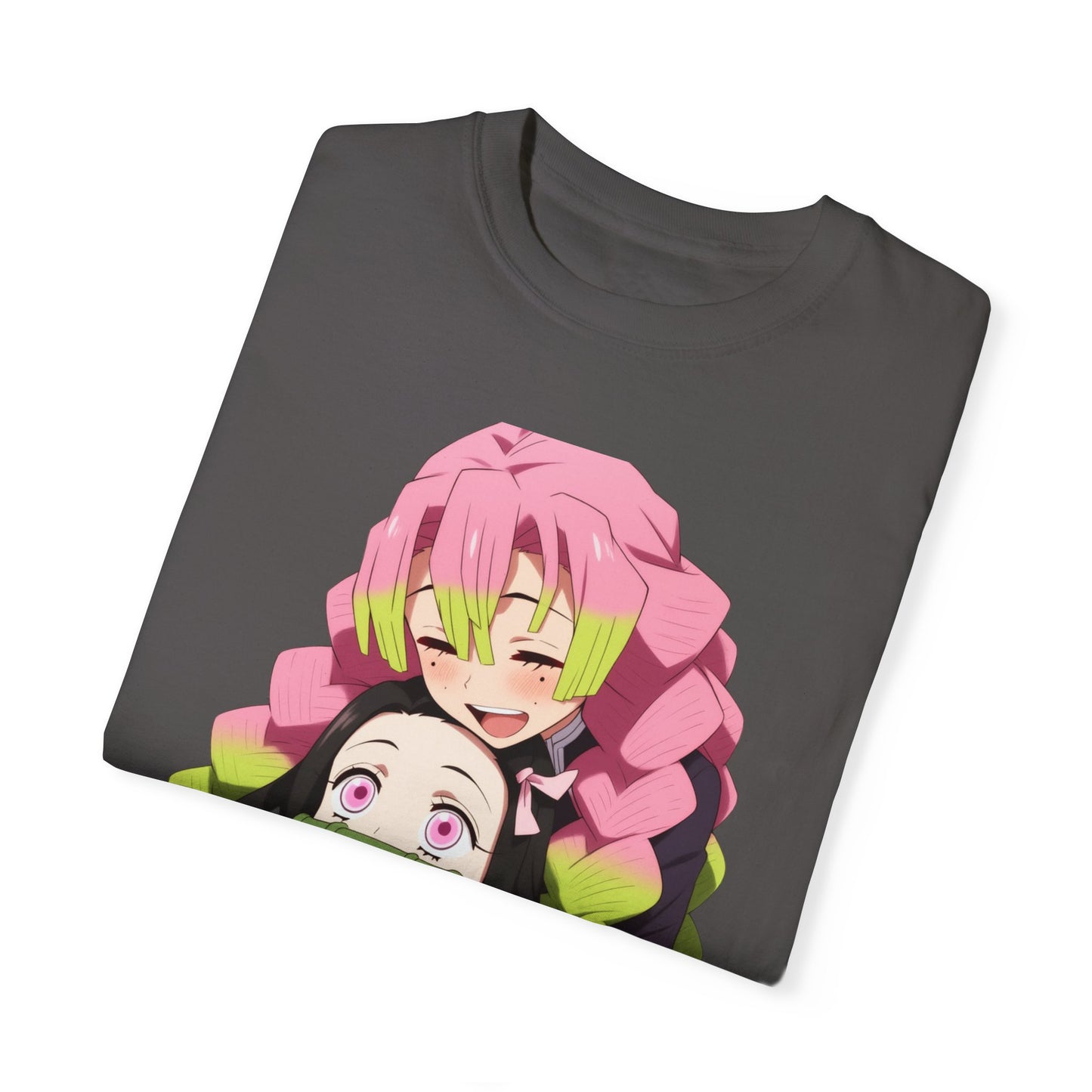 Anime Unisex Garment-Dyed T-shirt - Nezuko and Mitsuri Demon Slayer Love Design