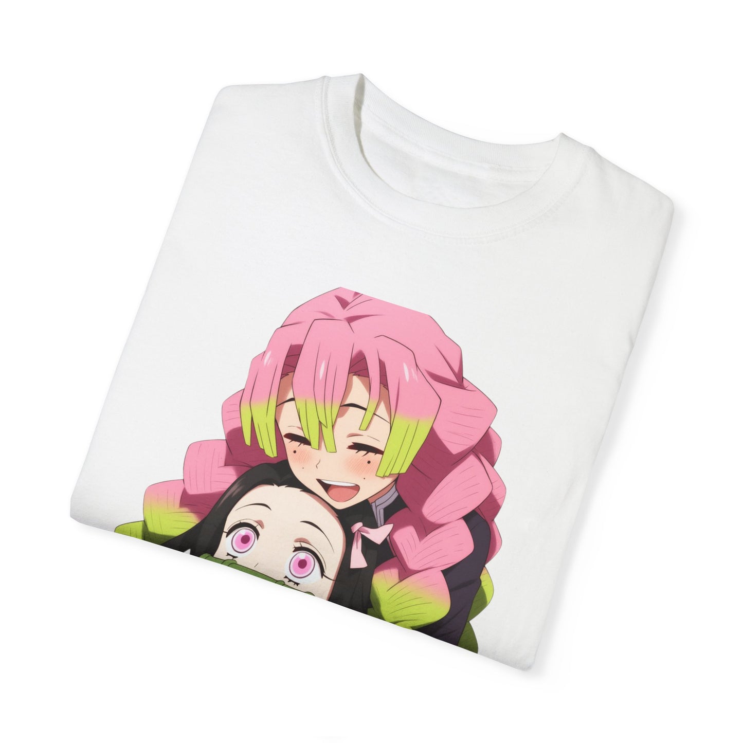 Anime Unisex Garment-Dyed T-shirt - Nezuko and Mitsuri Demon Slayer Love Design
