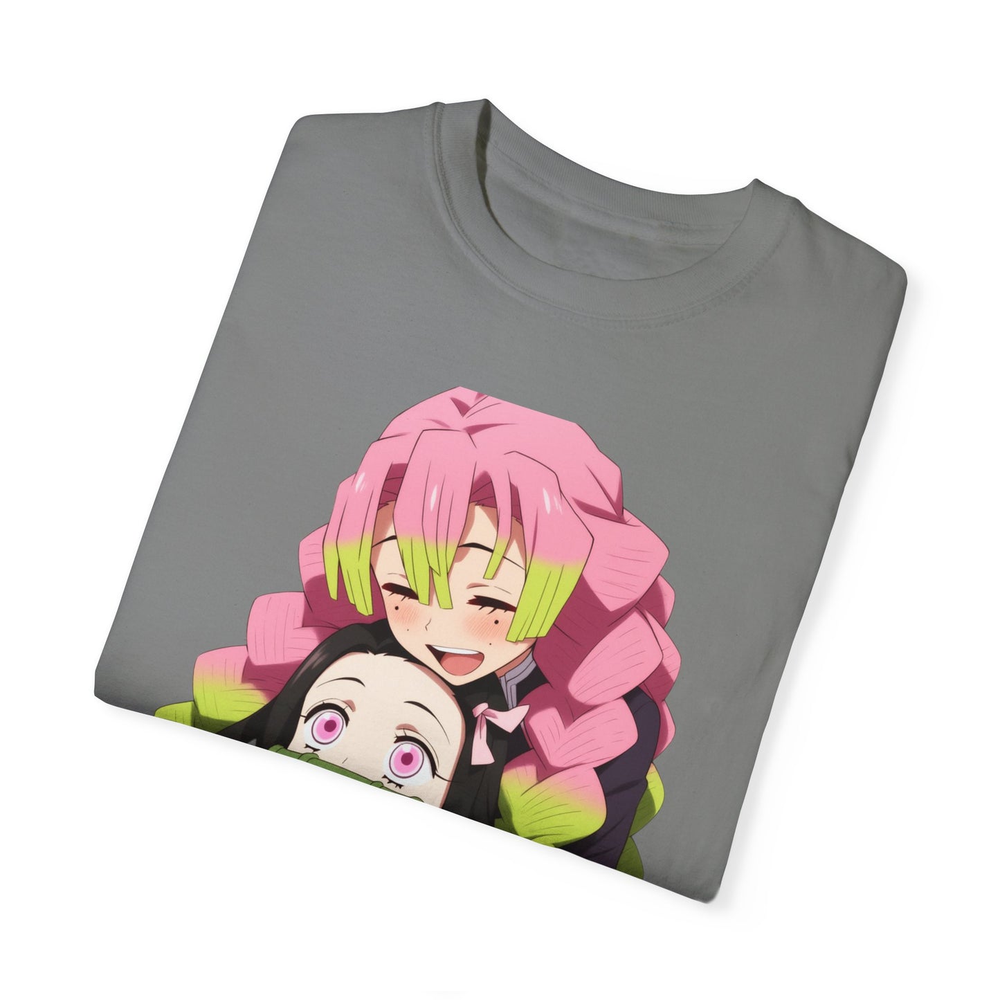Anime Unisex Garment-Dyed T-shirt - Nezuko and Mitsuri Demon Slayer Love Design