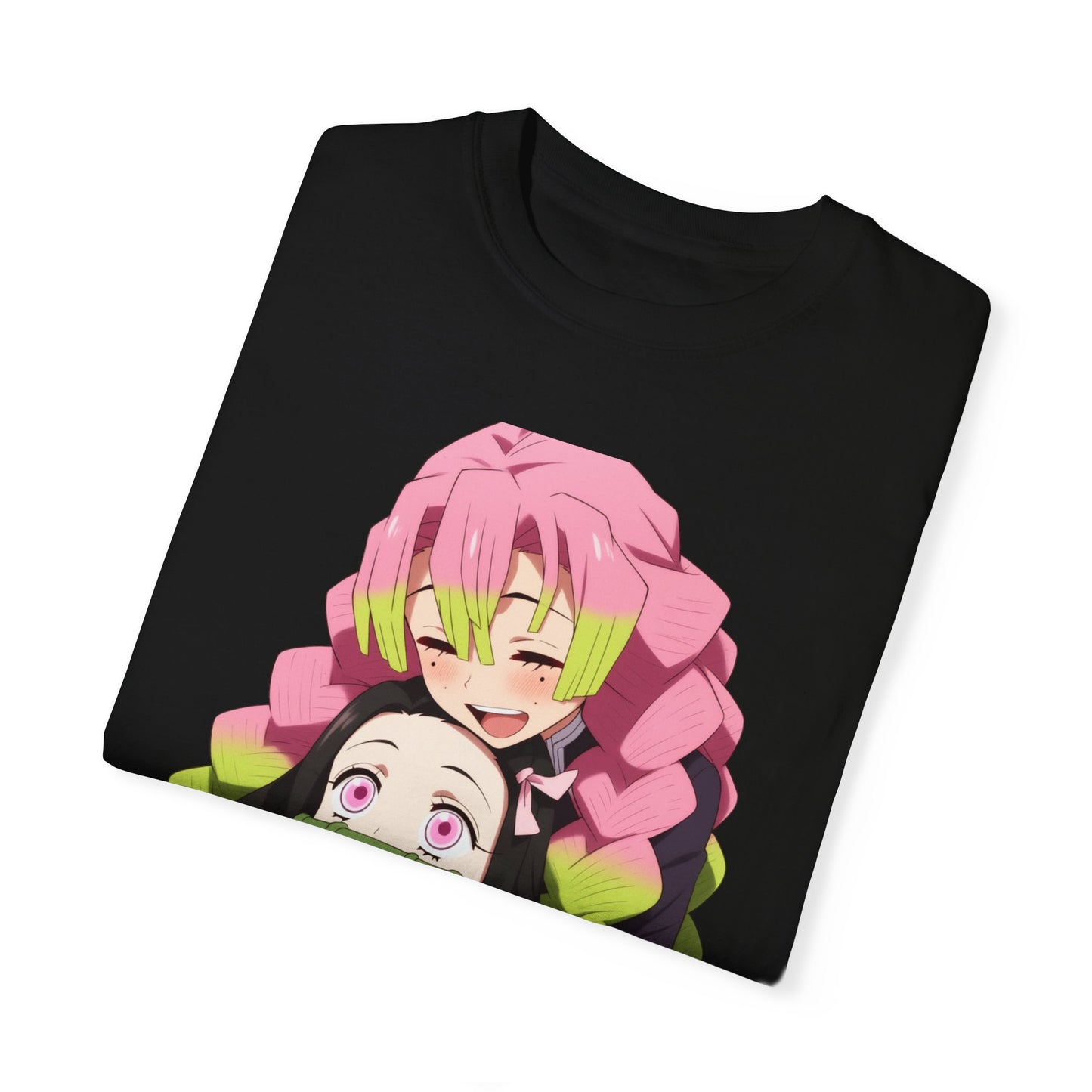 Anime Unisex Garment-Dyed T-shirt - Nezuko and Mitsuri Demon Slayer Love Design