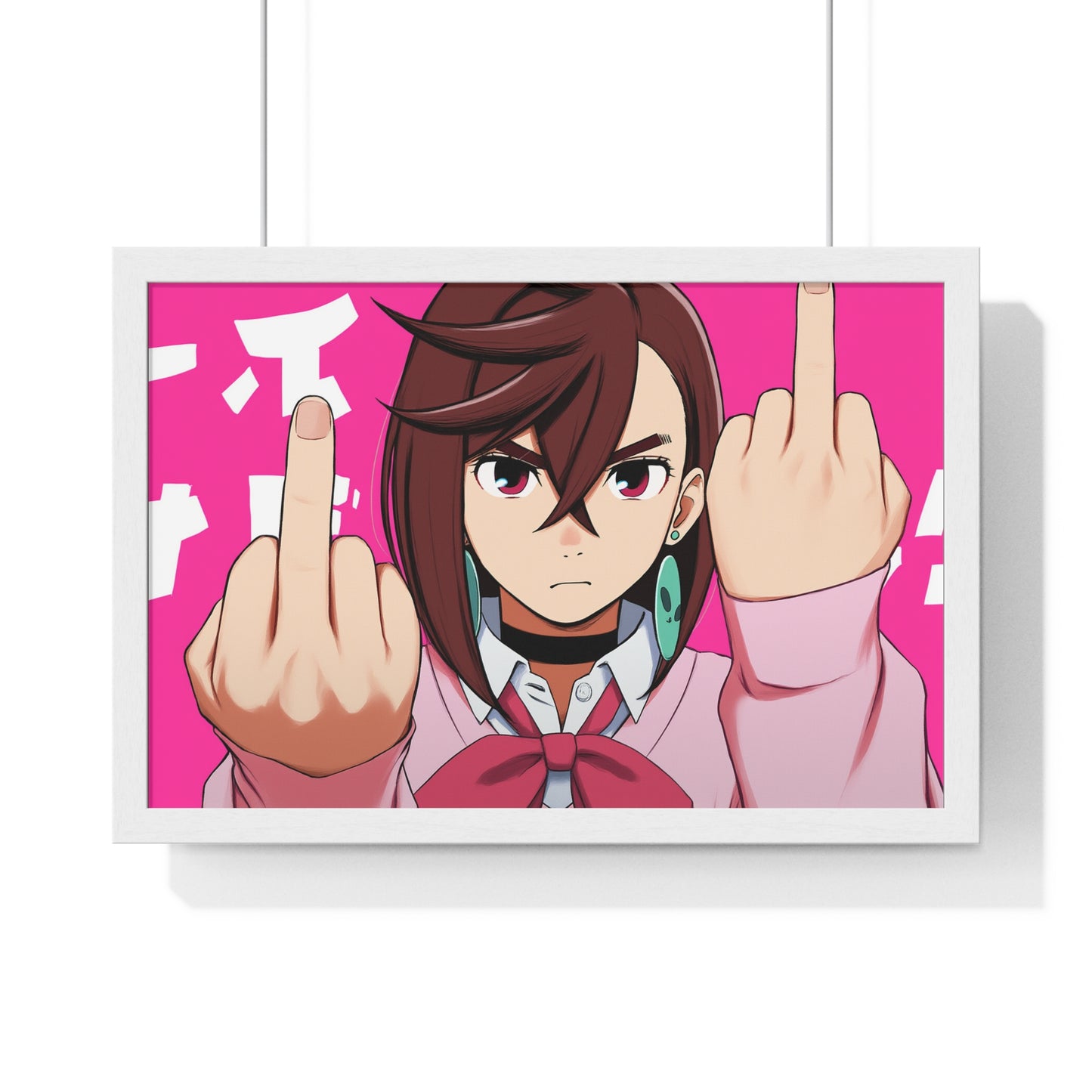 Anime Poster, Momo Ayase Middle Finger Dandadan Funny Minimalist Horizontal Framed Wall Art Print, Home Decor Gift