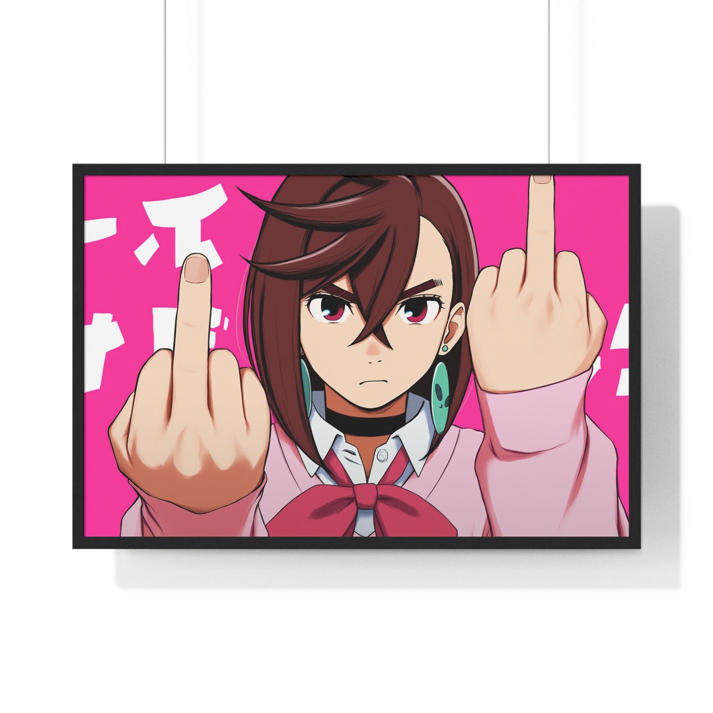 Anime Poster, Momo Ayase Middle Finger Dandadan Funny Minimalist Horizontal Framed Wall Art Print, Home Decor Gift