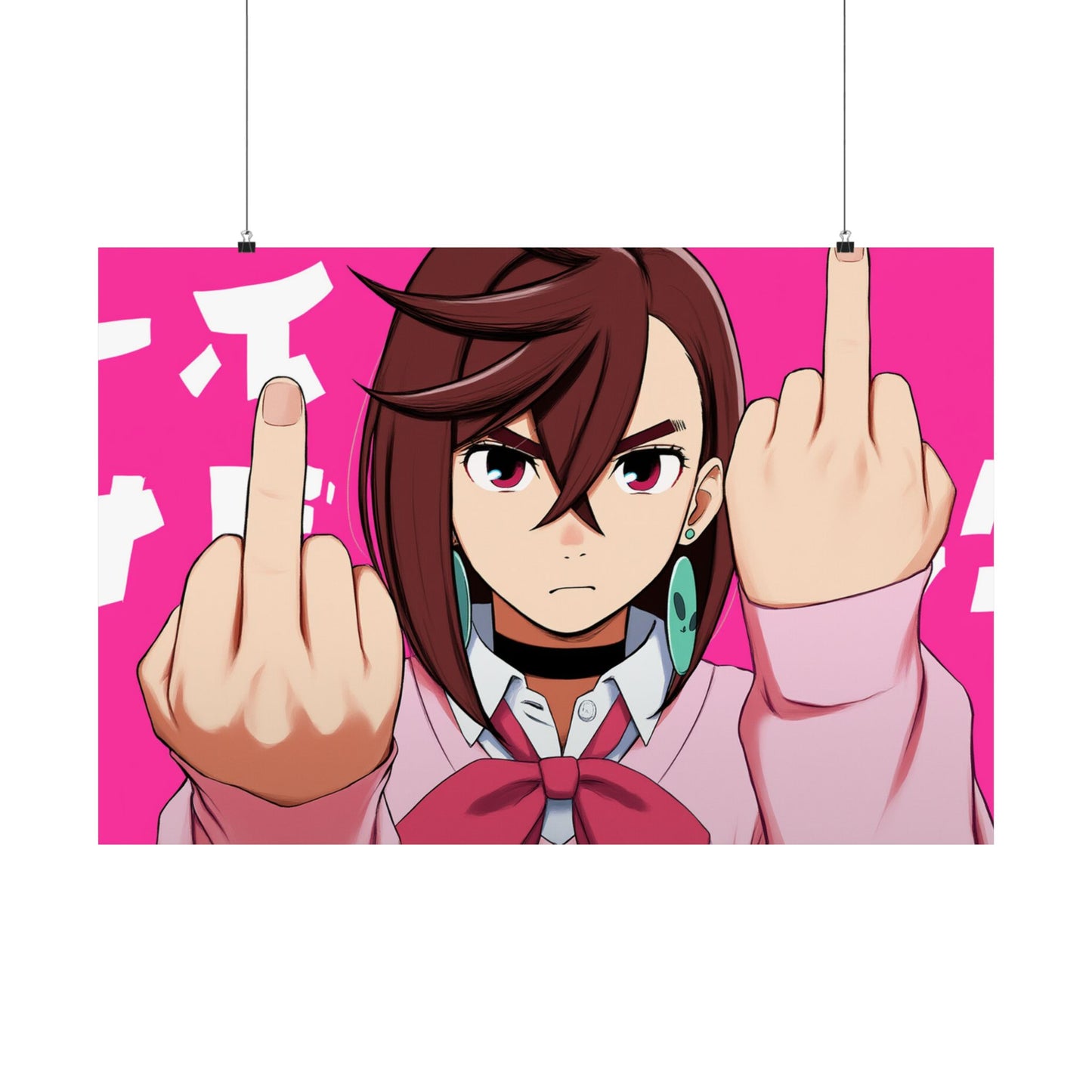 Satin Poster, Momo Ayase from Dandadan, Middle finger Anime Funny Poster, Wall Art, Home Decor, Room Decor, Unique Gift, 12x18 Poster