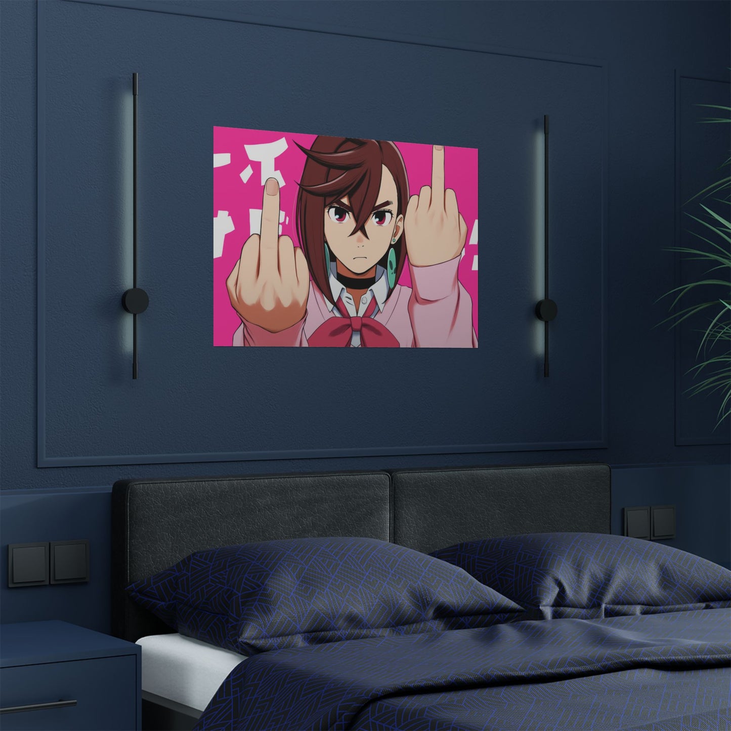 Satin Poster, Momo Ayase from Dandadan, Middle finger Anime Funny Poster, Wall Art, Home Decor, Room Decor, Unique Gift, 12x18 Poster