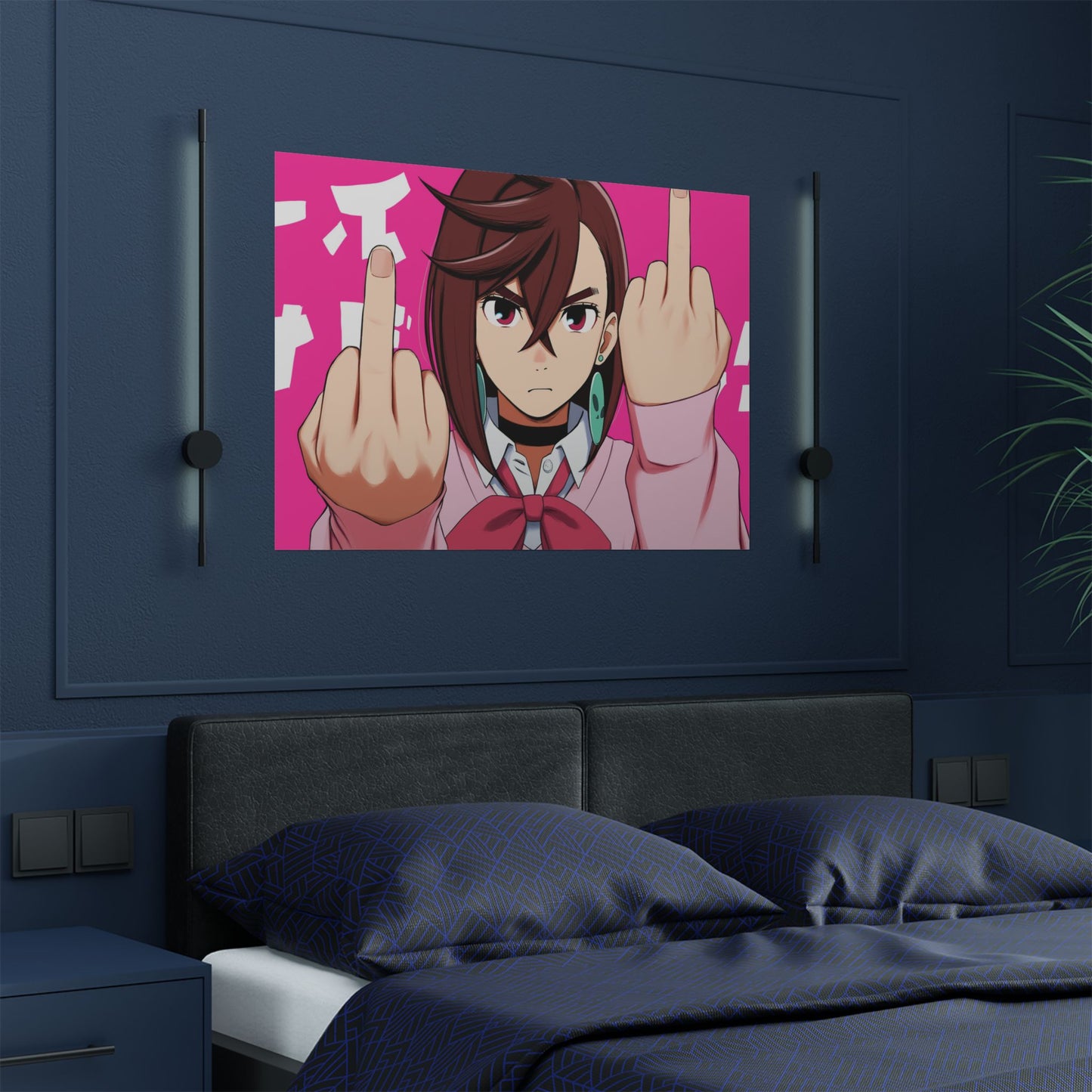 Satin Poster, Momo Ayase from Dandadan, Middle finger Anime Funny Poster, Wall Art, Home Decor, Room Decor, Unique Gift, 12x18 Poster