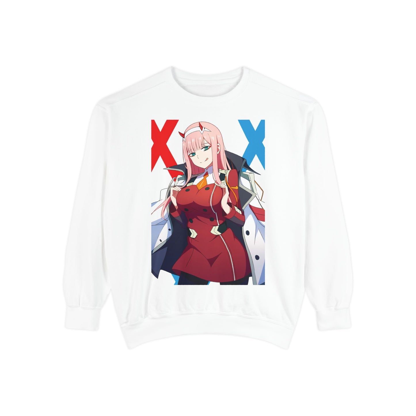 Anime Zero Two Cute Unisex Garment-Dyed Sweatshirt, Darling in the Franxx Sweatshirt, Kawaii Anime Sweatshirt, Pastel Anime Jumper, Anime