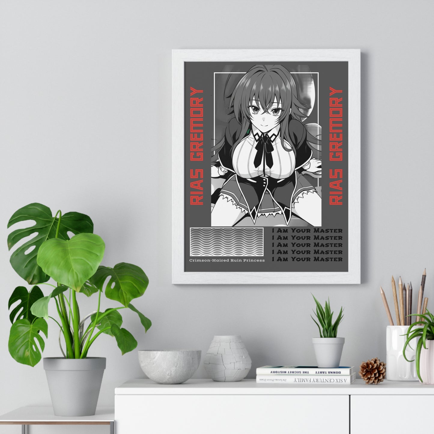 Rias Gremory Vertical Framed Poster, High School DxD Art Print, Wall Decor, Home Office Decoration, Gift for Otaku, Bedroom Dorm