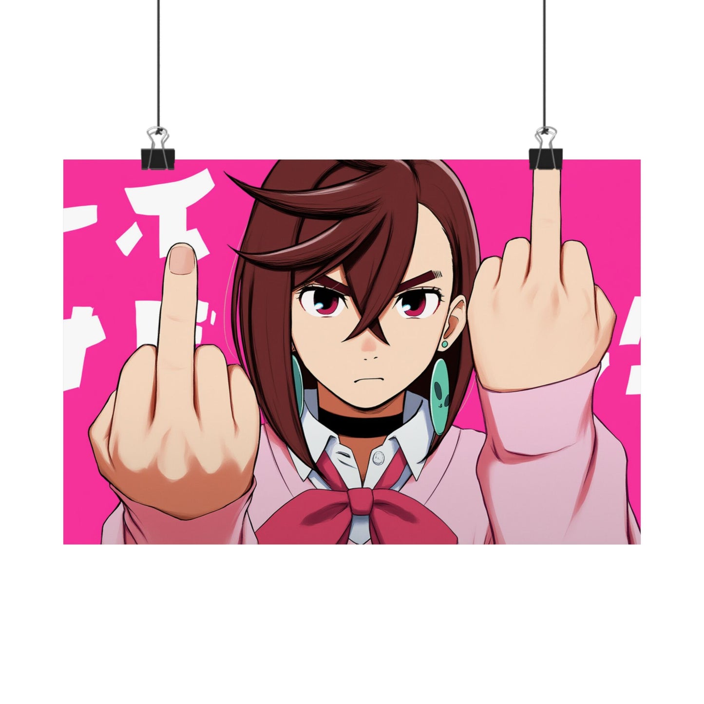 Satin Poster, Momo Ayase from Dandadan, Middle finger Anime Funny Poster, Wall Art, Home Decor, Room Decor, Unique Gift, 12x18 Poster