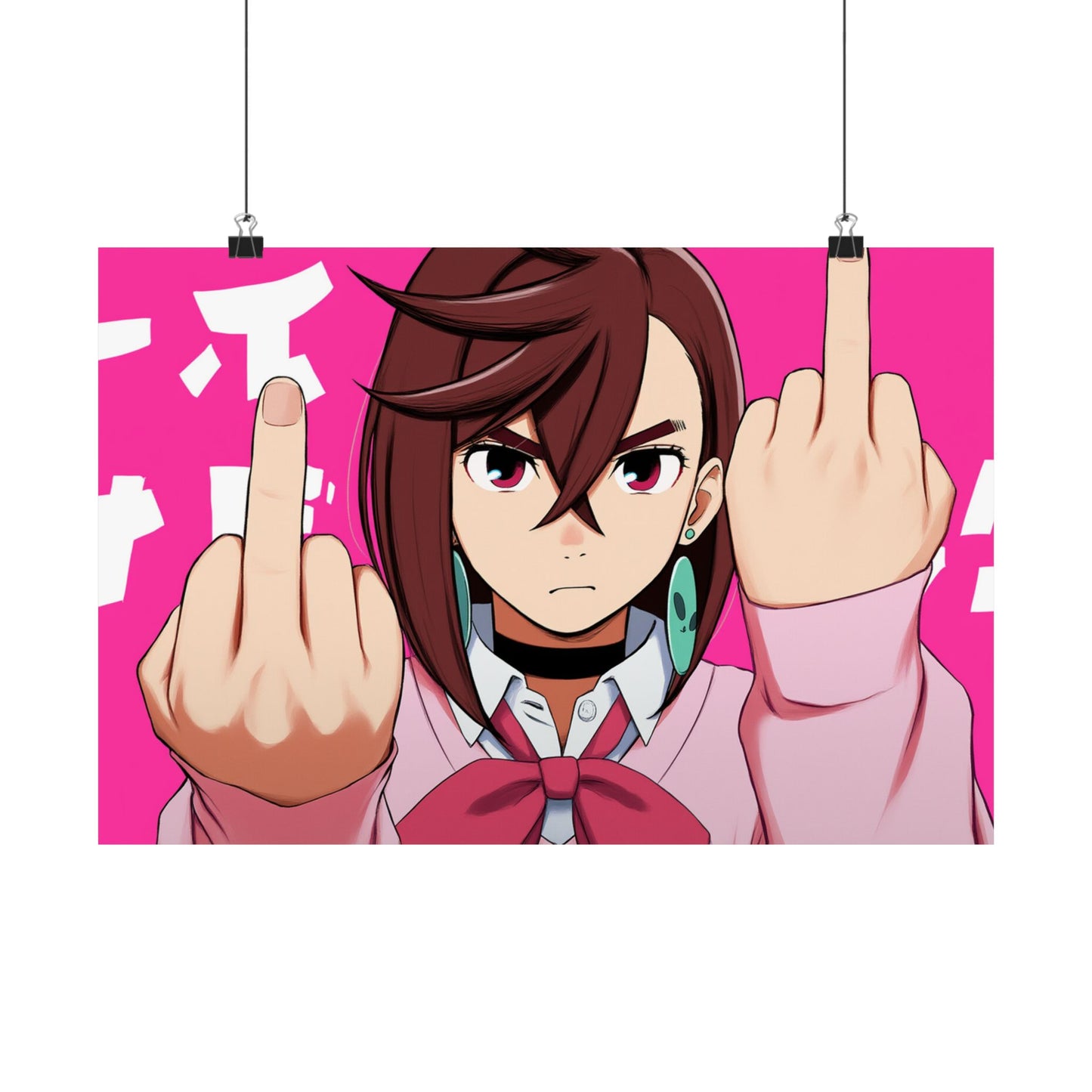 Satin Poster, Momo Ayase from Dandadan, Middle finger Anime Funny Poster, Wall Art, Home Decor, Room Decor, Unique Gift, 12x18 Poster