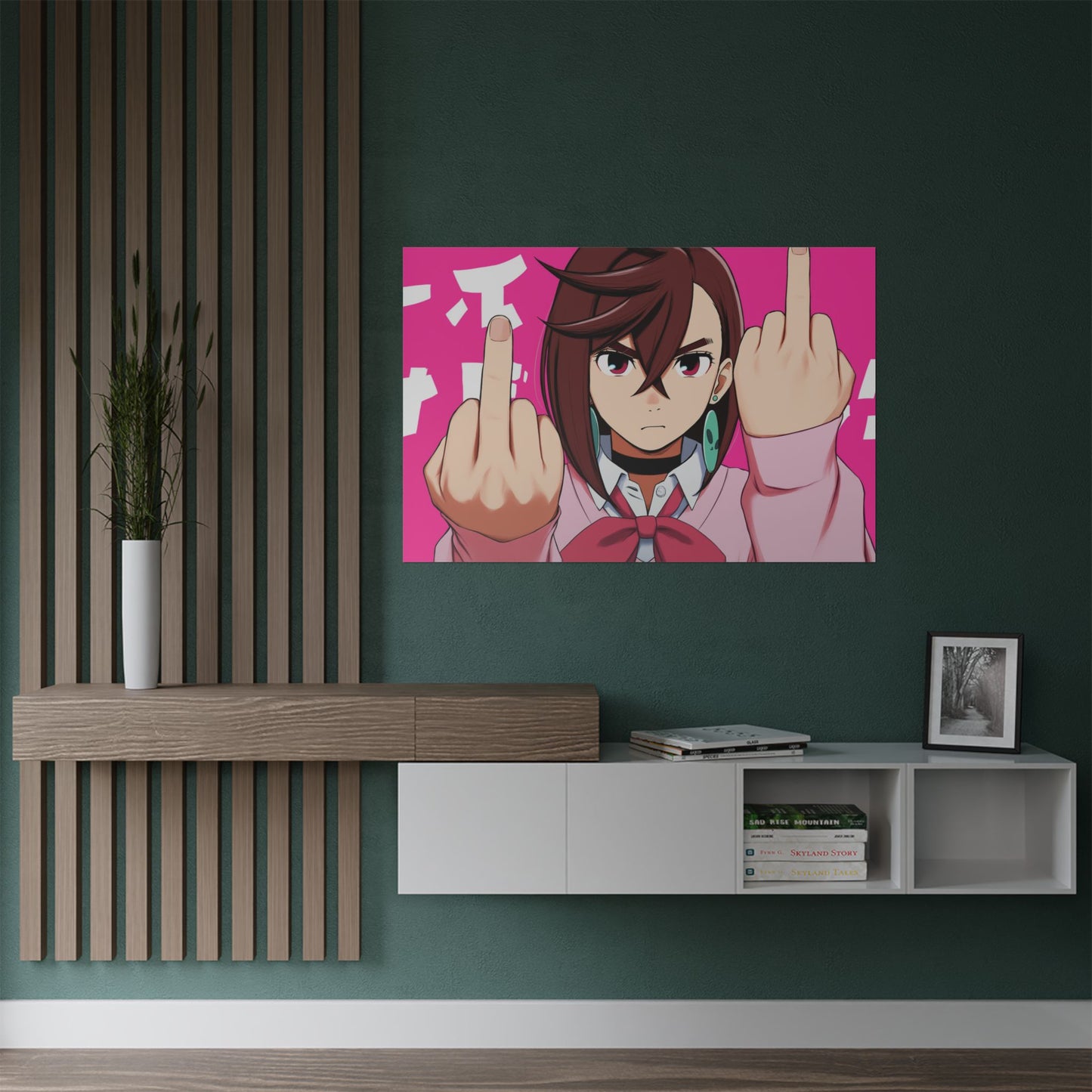 Satin Poster, Momo Ayase from Dandadan, Middle finger Anime Funny Poster, Wall Art, Home Decor, Room Decor, Unique Gift, 12x18 Poster