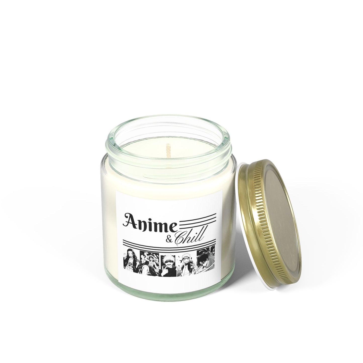 Anime and Chill Scented Candles, Coconut Apricot Wax (4oz, 9oz) - Nezuko Kamado, Satoru Gojo, Naruto Uzumaki, Monkey D Luffy, Levi Ackerman,