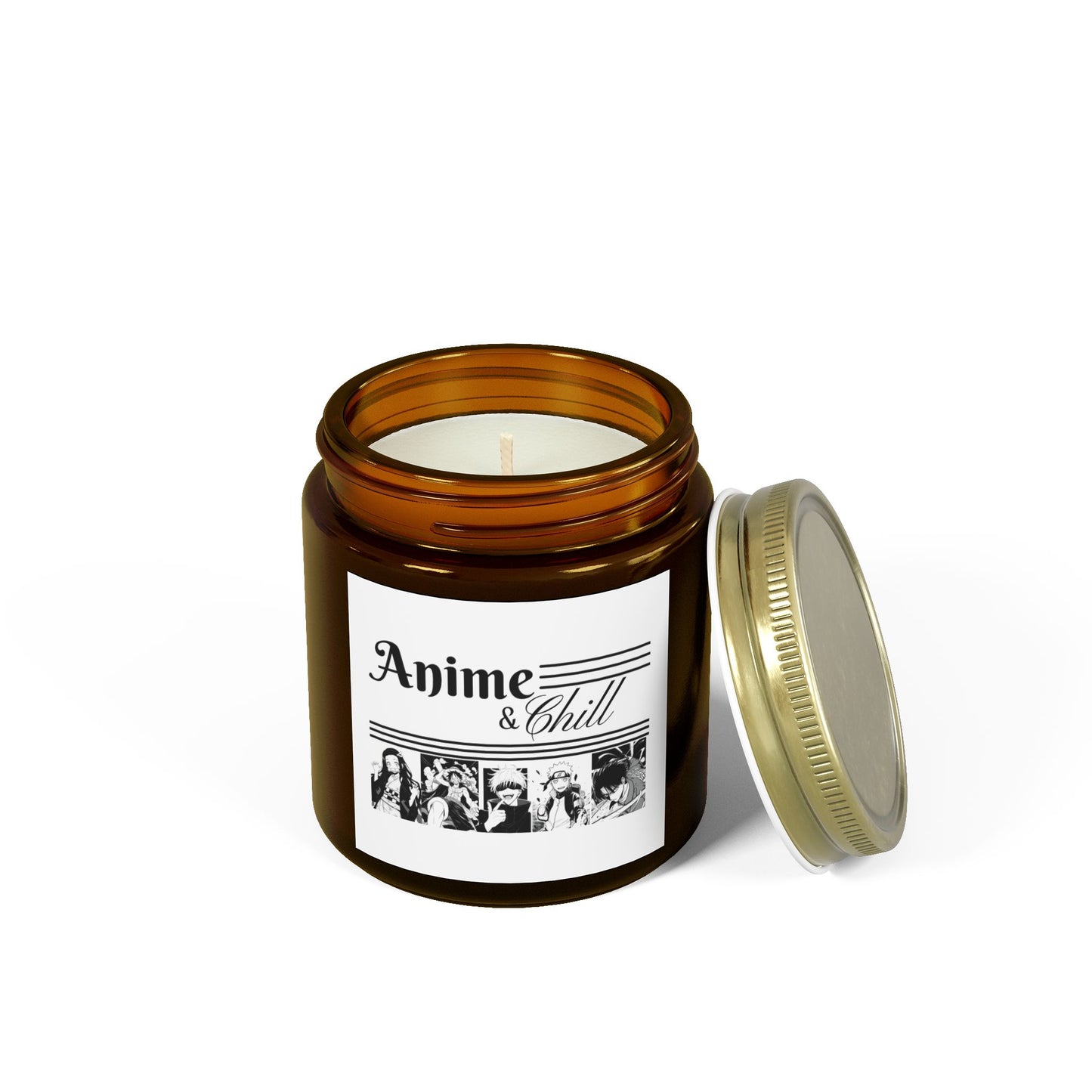 Anime and Chill Scented Candles, Coconut Apricot Wax (4oz, 9oz) - Nezuko Kamado, Satoru Gojo, Naruto Uzumaki, Monkey D Luffy, Levi Ackerman,