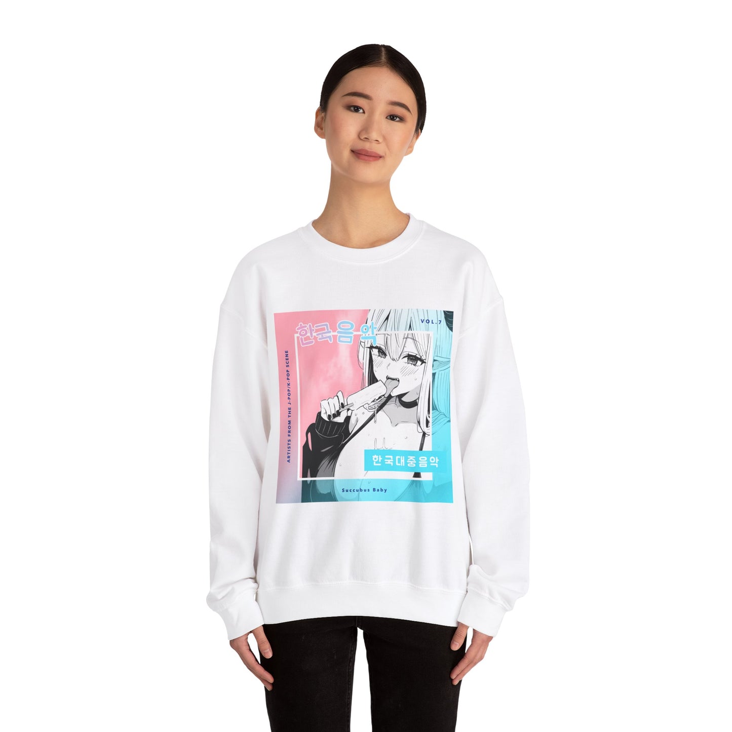 Cute Succubus Crewneck Sweatshirt, Anime Manga Album Cover Style, Unisex Jumper, Cosplay Gift, Kawaii Pullover, Cool Teen Clothing